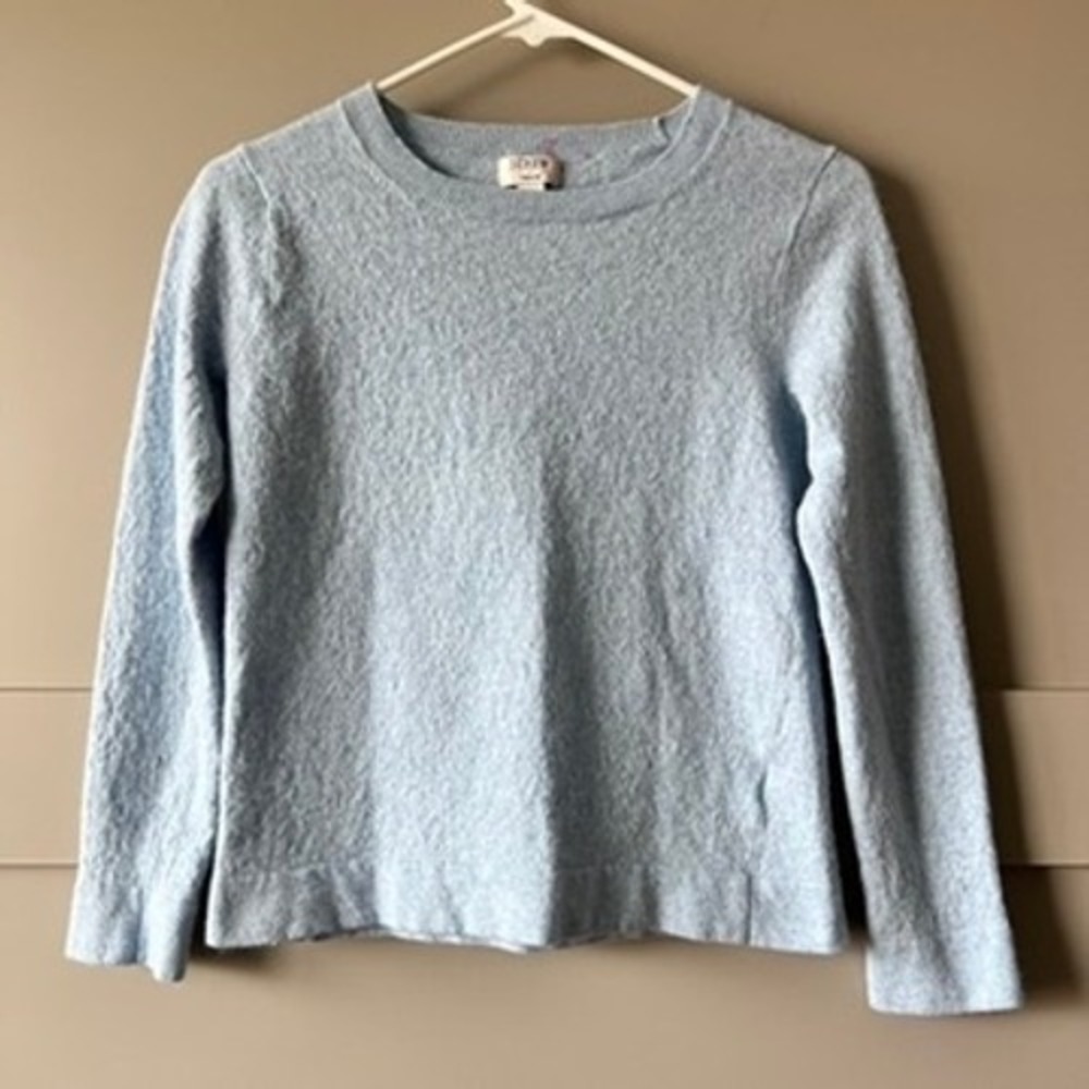 J.Crew Teddie Sweater Light Blue Merino Wool Cotton Blend Crewneck Size S Preppy
